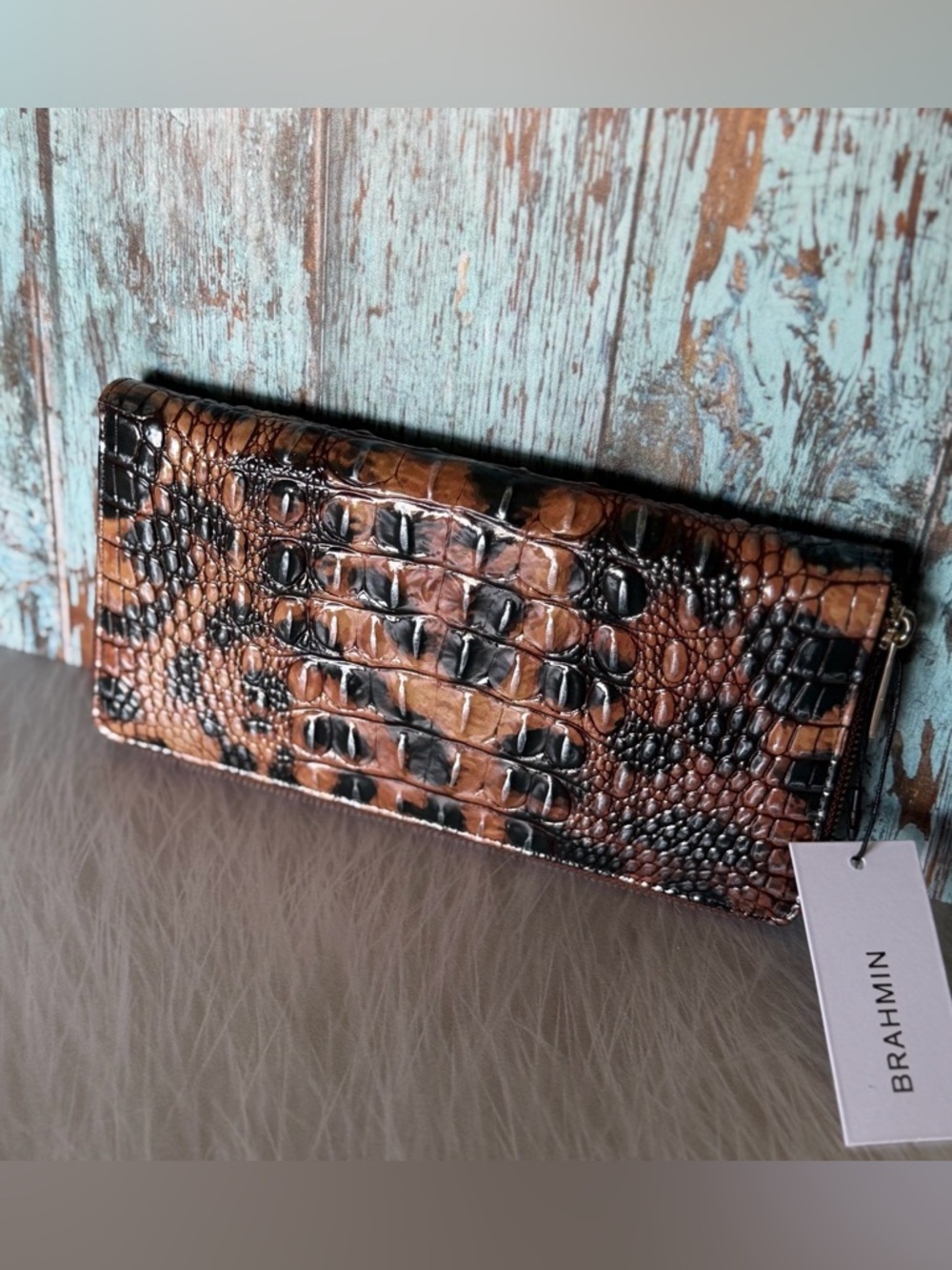 Brahmin Skyler GOLDEN LYNX Wallet Wristlet Clutch Passport Leopard NWT - Picture 8 of 11